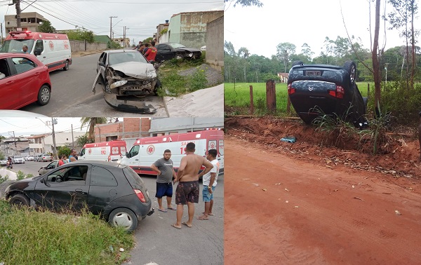 Colisão no Interlagos e capotamento deixa carro com ‘as rodas para o ar’ na Estrada de Regência