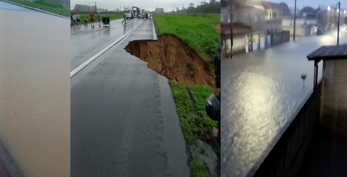 Muita chuva: BR-101 interditada. Leitores se desesperam e mostram a situação pelos bairros de Linhares