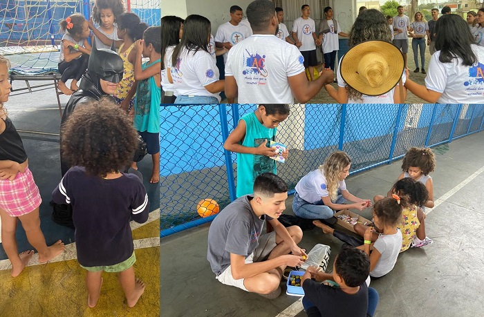Adolescentes levam doações e alegria às crianças acolhidas nos ginásios de Linhares