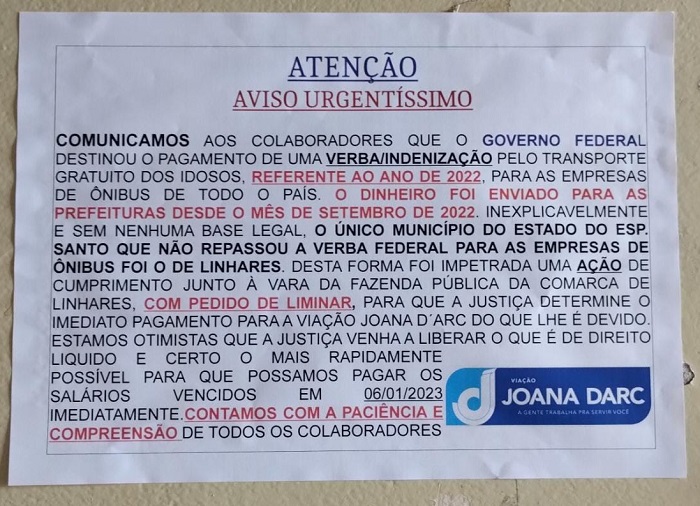 Sindnorte/ES: Salário é pago aos colaboradores, e greve do transporte coletivo é suspensa em Linhares