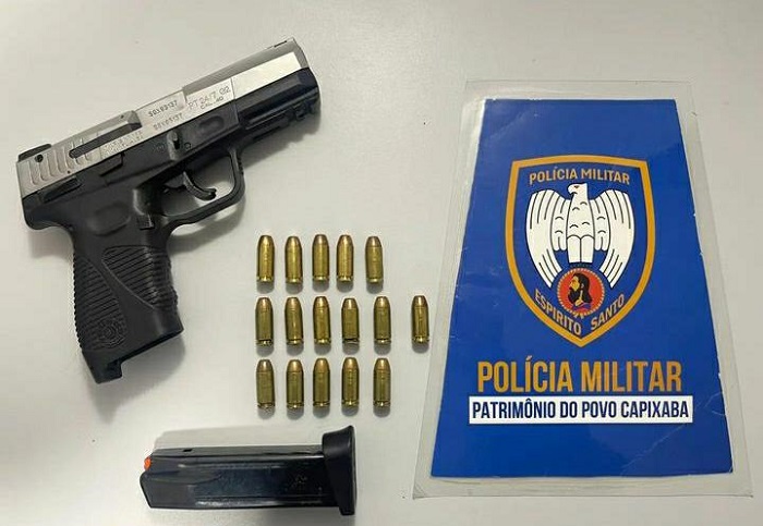 G.A. apreende pistola, munições e leva detido para a delegacia de Linhares