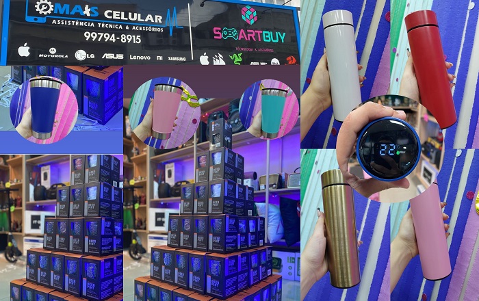 Garrafa e copo térmicos na promoção em Linhares e demais cidades do ES, na Mais Celular