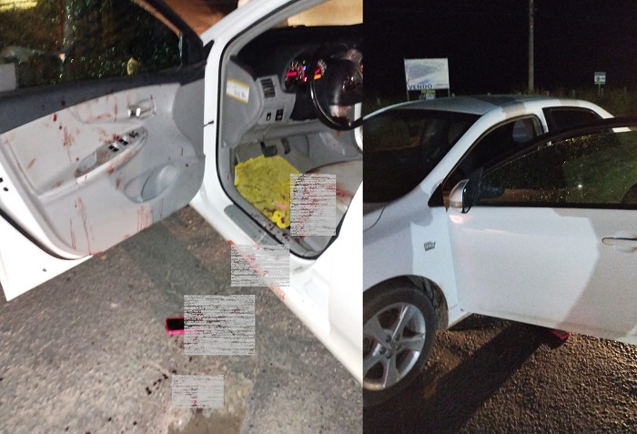 Carro sujo de sangue e marcas de tiros é encontrado na entrada do Farias