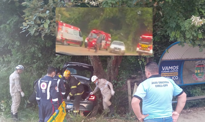 Acidente na Estrada do Pontal: Socorristas retiram vítimas de carro de passeio