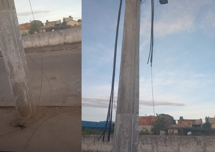 Vejam como amanheceu a fiação nesse poste, no Santa Cruz. Foi um arrastão, disse moradora
