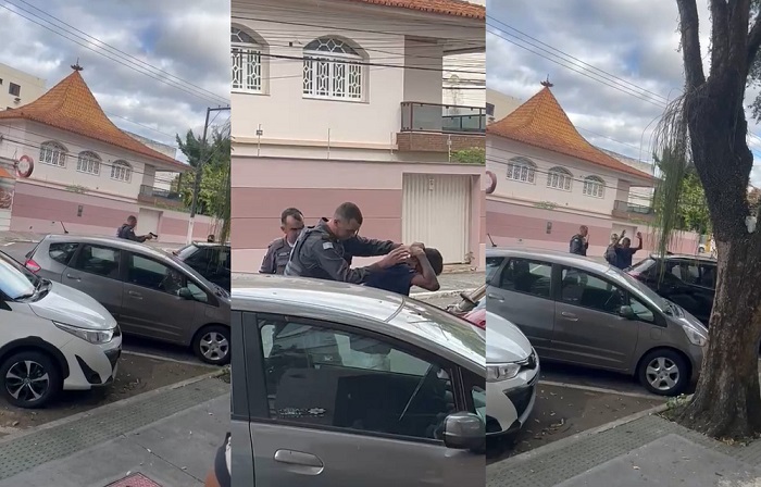 Ladrão é algemado no momento em que furtava veículo no Centro de Linhares