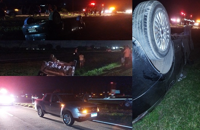 BR-101, Linhares: Colisão envolve 2 veículos no Canivete. Um capotou