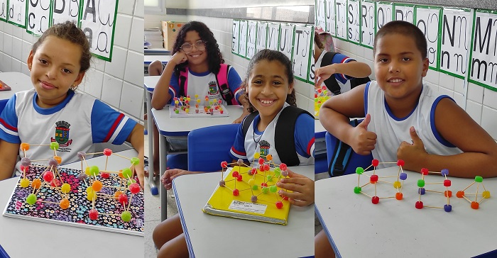Jujubas e palitos são transformados em figuras geométricas em escola do Interlagos