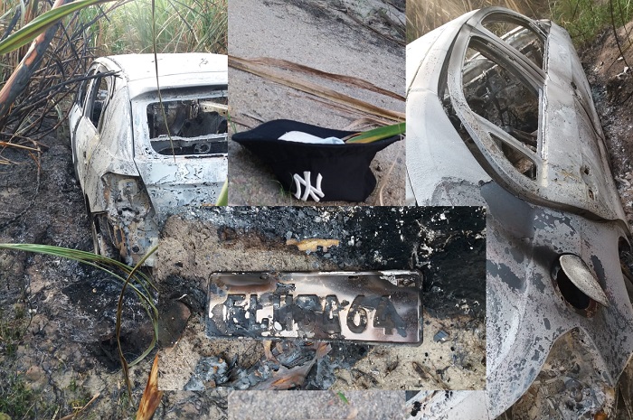 Carro incendiado e boné intacto encontrados abandonados em canavial de Linhares