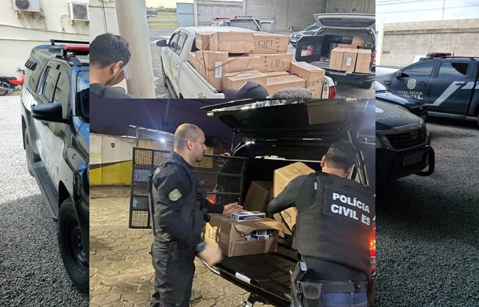 Cigarros contrabandeados apreendidos em Linhares. Carros lotados com o produto chegaram a 16ª Regional