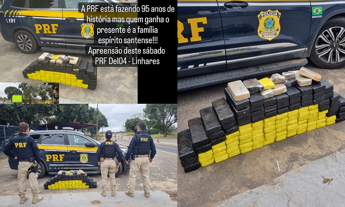 Quase 100kg de maconha apreendidos pela PRF em Linhares. Motorista veio de SP