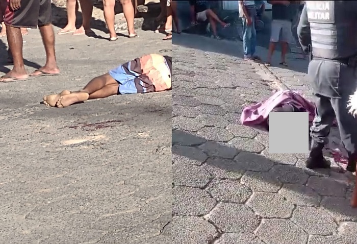 Homicídio no Pó do Shell, Linhares. Mulher se desespera ao lado do corpo