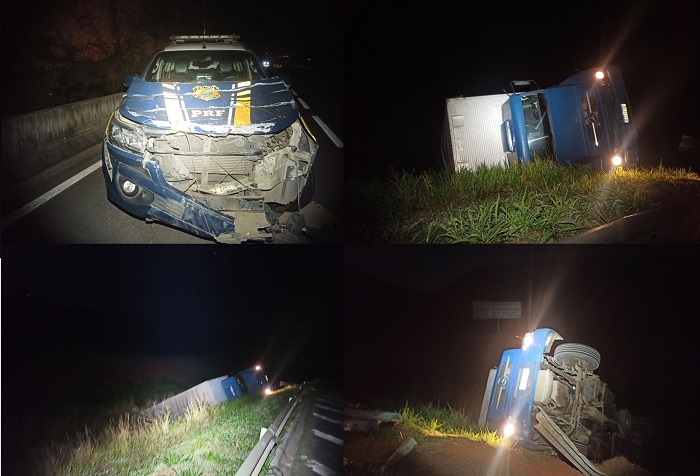 Viatura da PRF é atingida por carro roubado. Foi em Viana