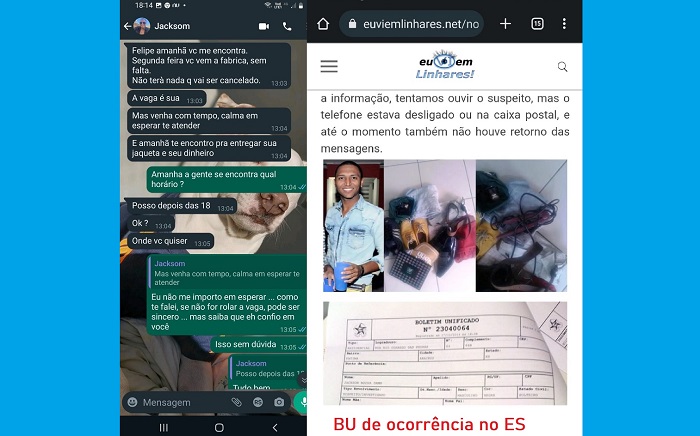 Suspeito do Norte do ES oferece emprego em shopping de ricaços, mas é golpe