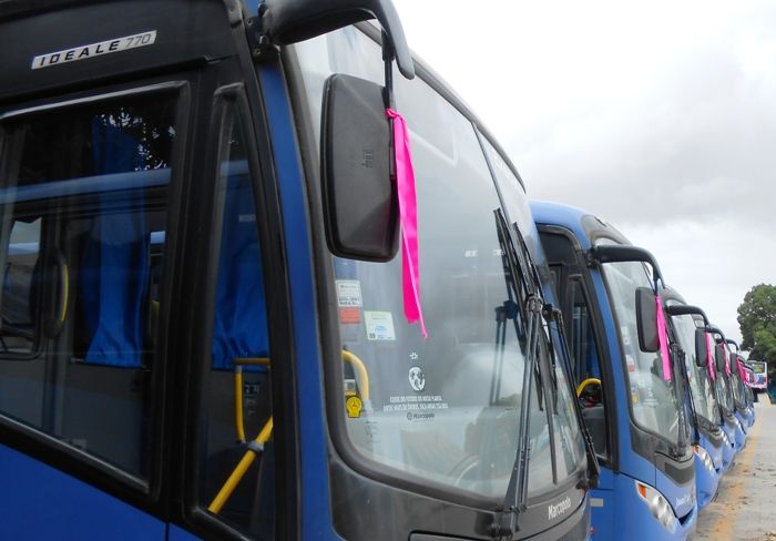 Luta contra câncer de mama: ônibus da Joana Darc circulam com laço rosa no retrovisor