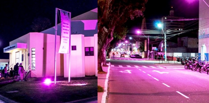 Câncer de mama: iluminação rosa destaca campanha de conscientização em Linhares