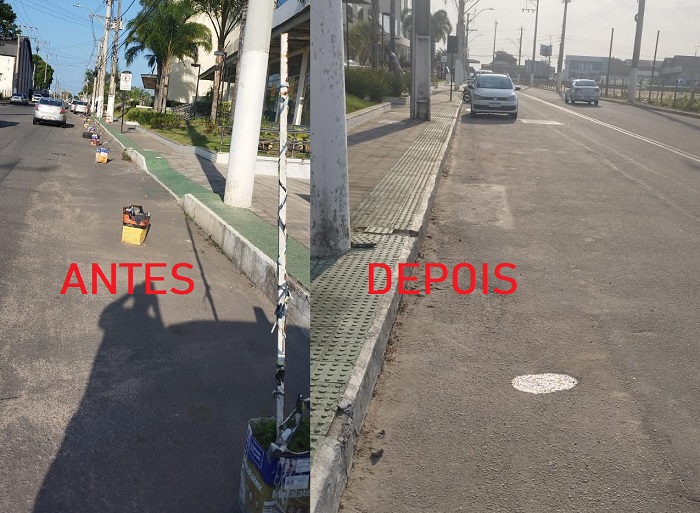 Latas são retiradas de trecho de rua, e vagas são liberadas para veículos no Movelar, Linhares