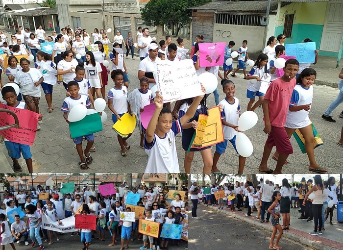 Queremos paz: Caminhada de estudantes do Santa Cruz chama a atenção em Linhares