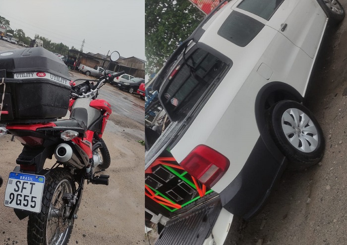 Bandidos abandonam carro e moto roubados de comerciante em Linhares