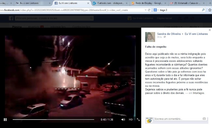 Internauta reclama de barulho provocado por fogos no dia 12 de outubro