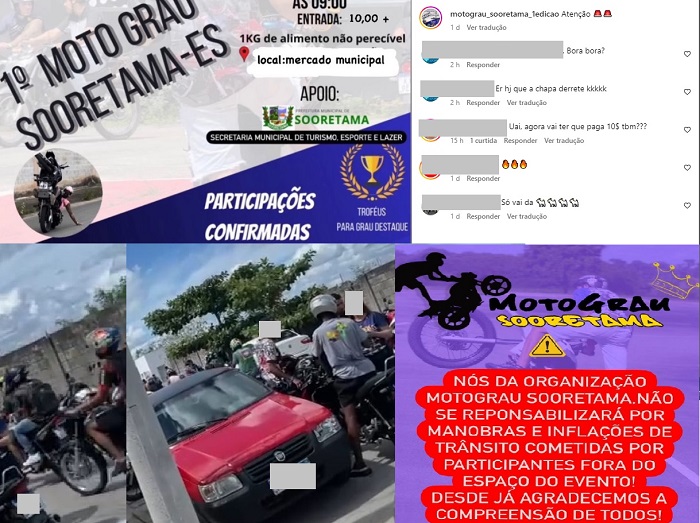 Motos barulhentas em Sooretama. Evento arrecada alimentos, cobra participação e tem até apoio da Prefeitura