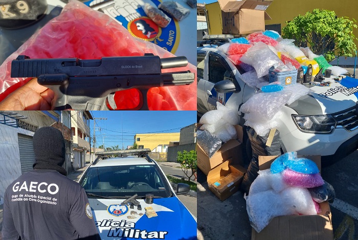 Gaeco: Mulher presa e drogas e arma de fogo com mira a laser, entre outros materiais apreendidos na Serra