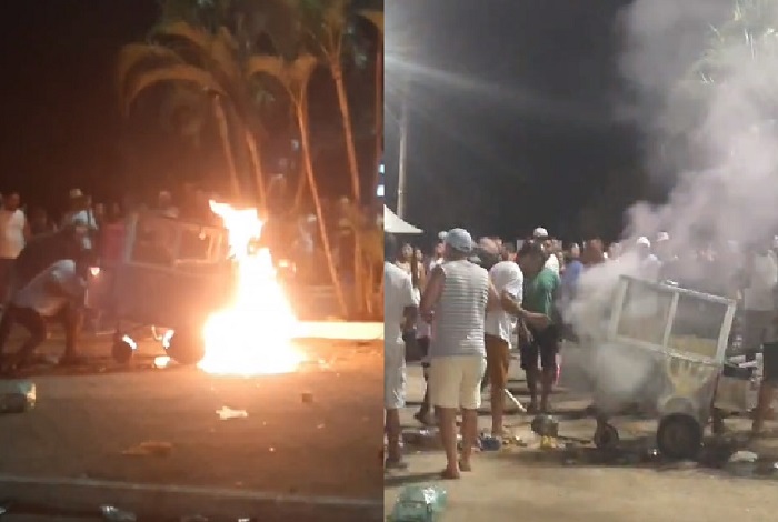 Carrinho de pipoca pega fogo na Praça do Pontal do Ipiranga