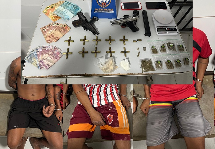 Pé de manga: PM apreende armas, drogas, dinheiro... 3 algemados em Bebedouro, Linhares