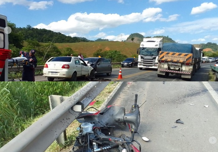 Ibiraçu: Acidente com morte e feridos, com moto e carros de passeio envolvidos