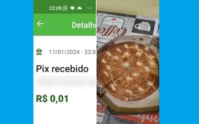 Golpista faz Pix de 1 centavo no lugar de valor real, envia comprovante falso e recebe pizza de papelão