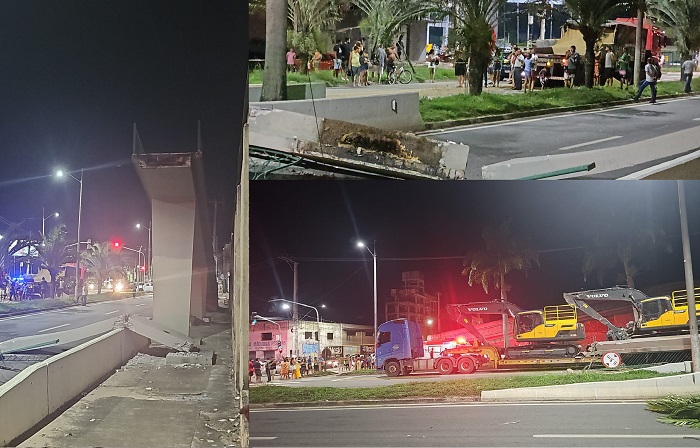 BR-101: Passarela desaba em Linhares após ser atingida por caminhão. Ciclista ferido