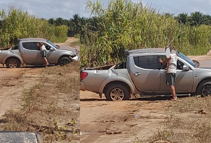 Carro capota na Estrada de Regência. Motorista ferido