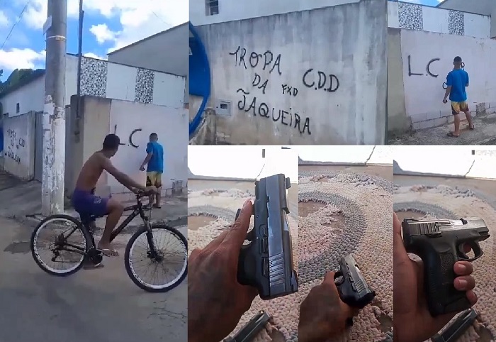 Bandidos exibem arma, picham ameaças, e moradores pedem socorro no Stª Cruz, Linhares