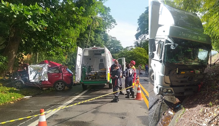 Colisão frontal com morte na BR-101, em Cachoeiro de Itapemirim