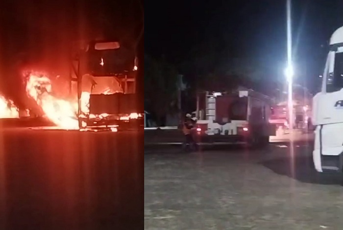 Carreta-cegonha pega fogo no Posto Jequitibá, Linhares