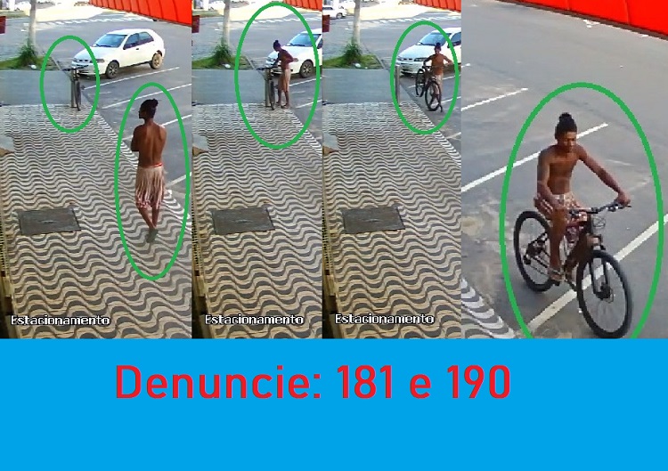 Flagra de furto de bike em Linhares. Lalau age em menos de 5 segundos