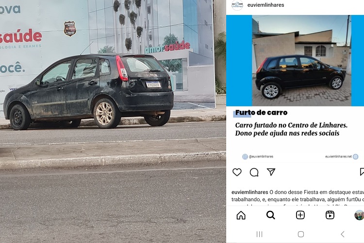 Leitor encontra carro furtado em Linhares, e pede: “Avise o dono, por favor”
