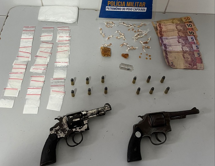 Beco do Efraim: Armas, munições, drogas e dinheiro apreendidos pelo G.A. em Linhares