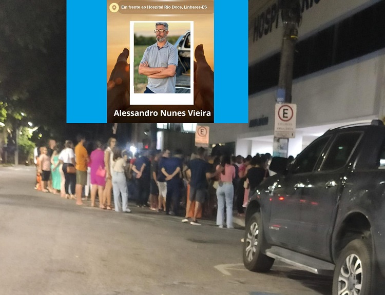 Oração por Alessandro: grupo de amigos e familiares oram em frente ao Hospital Rio Doce