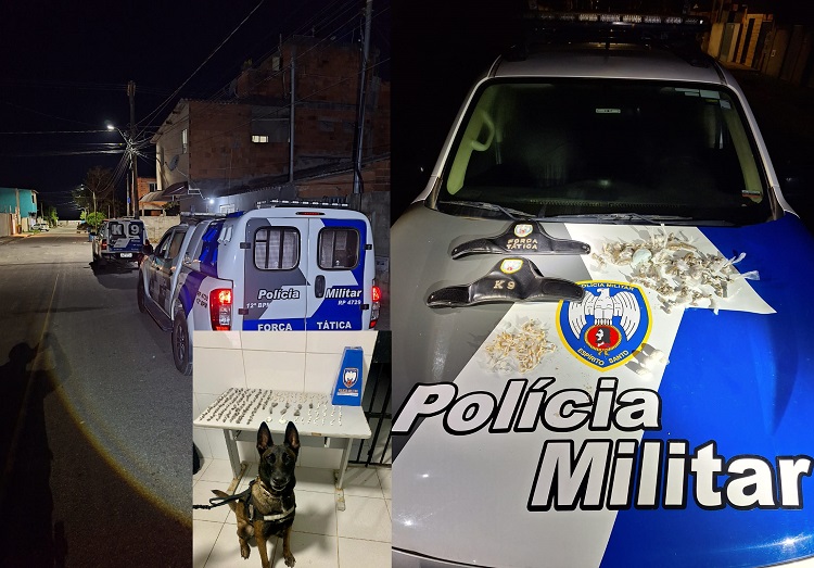 Droga escondida nos buracos dos muros no Planalto, Linhares. Força Tática/k-9 apreendeu tudo