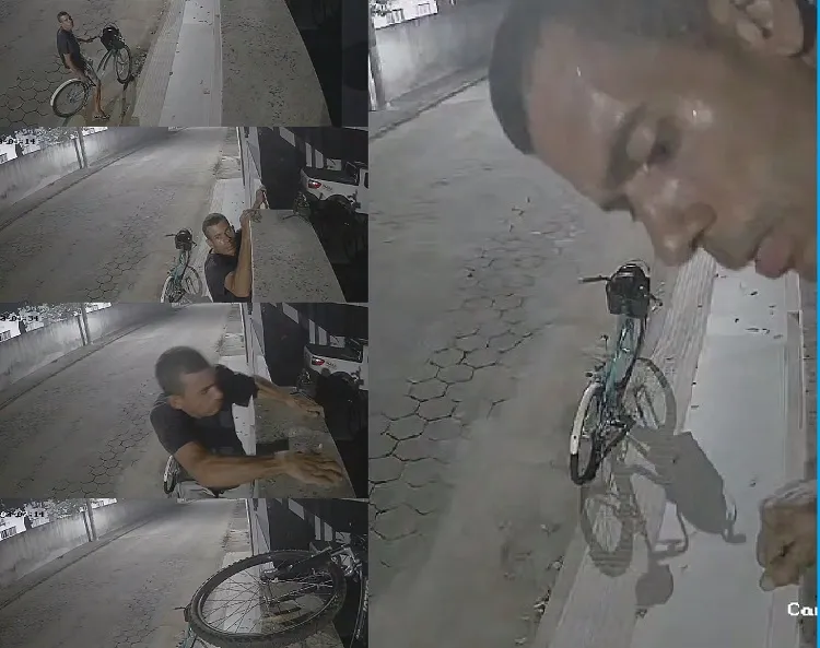 Lalau de bicicleta ataca no BNH, Linhares. Muro altão não foi páreo