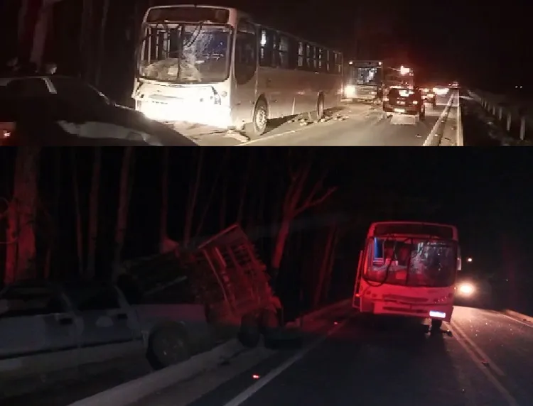 Crianças se desesperam em acidente com ônibus escolar e S10 na Rodovia Roberto Calmon, Linhares