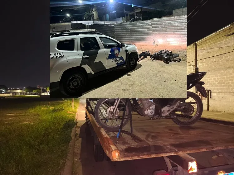 Moto barulhenta colide em obra durante perseguição policial no Centro de Linhares