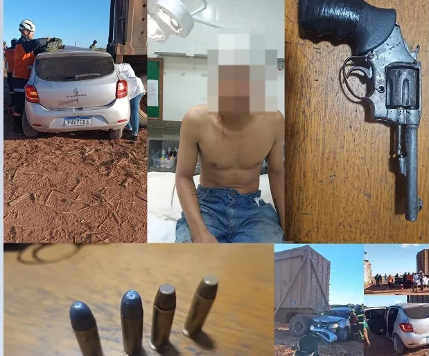 “Ai!”: 2 adultos e menino de 13 anos estavam no carro roubado em cena de acidente em Linhares