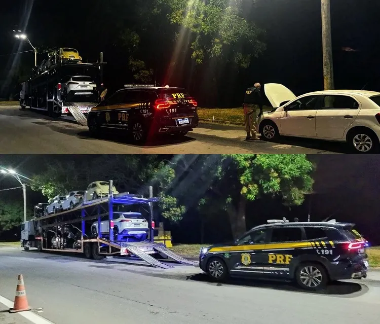 Carros roubados flagrados em caminhão-cegonha em Linhares