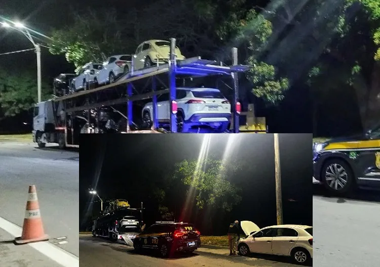Carros roubados transportados em caminhão-cegonha em Linhares. 11 veículos seguem na inspeção