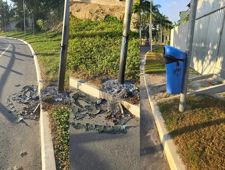 Vejam o que fizeram com as lixeiras novinhas, na Linha Verde, Linhares