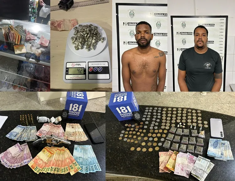 PC chega chegando, apreende drogas, dinheiro, arma e efetua prisões em Rio Bananal