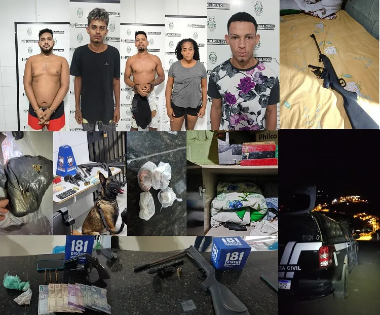PC e PM: Pente fino em Rio Bananal, com 5 pessoas presas e drogas e armas apreendidas