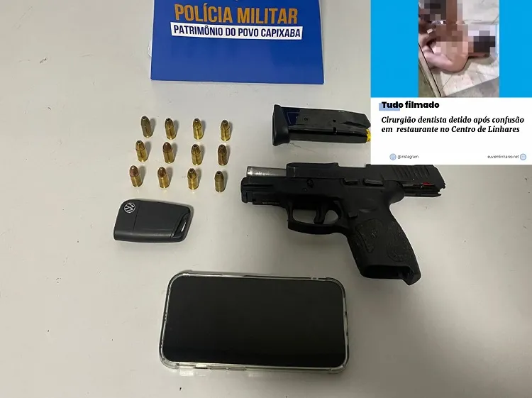 Prisão de dentista: PM apreendeu pistola municiada na ocorrência no Centro de Linhares